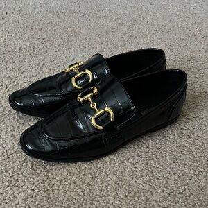 Jeffrey Campbell Velviteen Loafers in Black Croc Gold Size 8,5